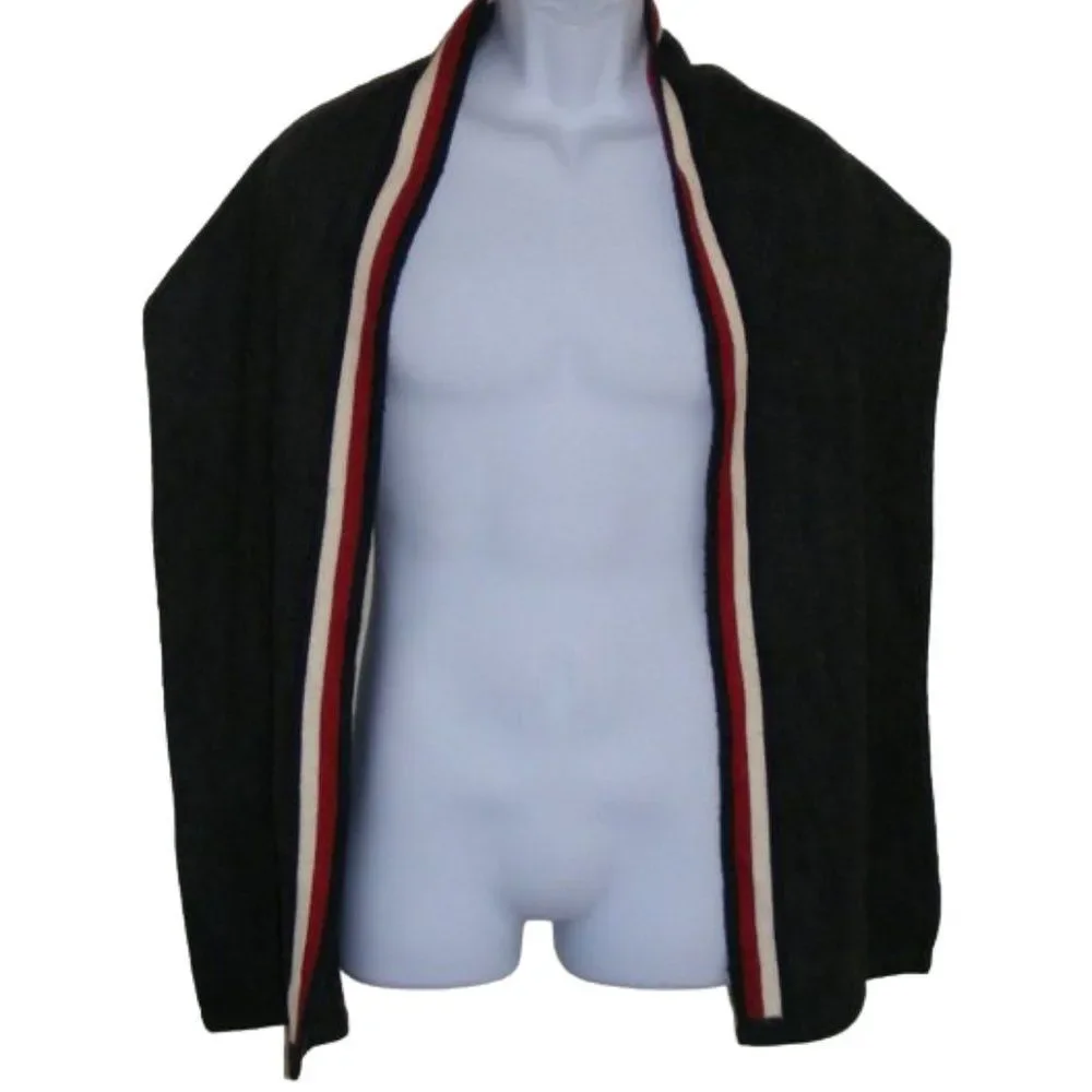 TOMMY HILFIGER Scarf, Charcoal Gray Acrylic, Red/White Stripe accent, Bar logo